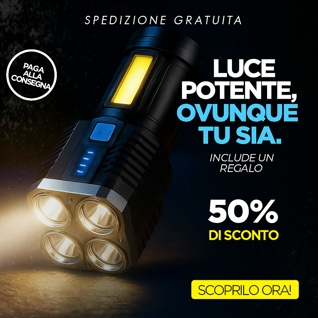 Torcia Led Tattica UltraPower - Multifunzionale e Impermeabile + Ricarica USB | LIQUIDAZIONE TOTALE!